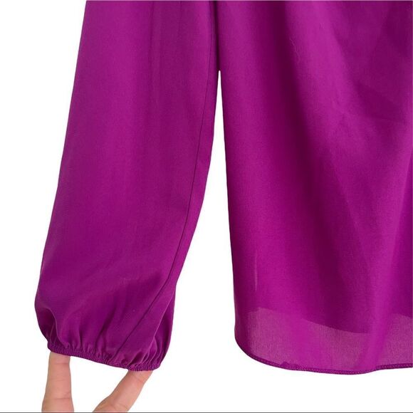 T Tahari Magenta Fuchsia Silky Beaded Mandarin Collar Blouse Tunic XS - Picture 2 of 9